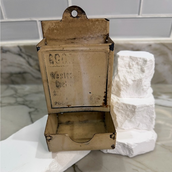 Other - Vintage Industrial Metal Matches Wall Mount Bin Box Rustic Farmhouse Distressed